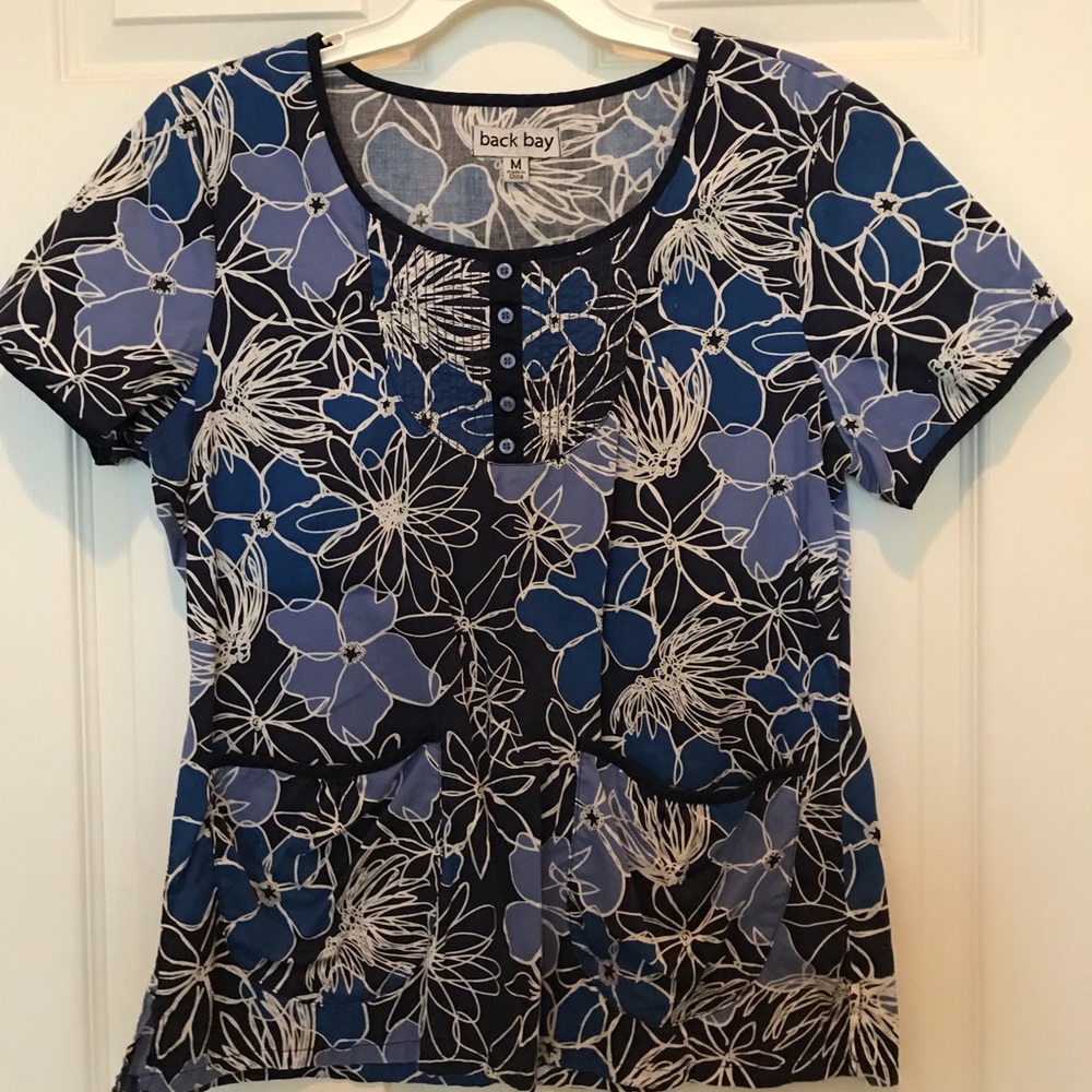 Blue Floral scrub top